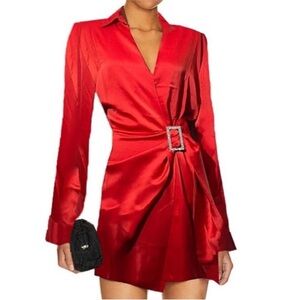 House of Harlow 1960 Red Satin Long Sleeve  mini cocktail Christmas holiday